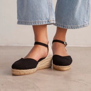 Biankina Girona Eco Canvas Vegan Espadrille Wedges In Black size 39 US 8 new